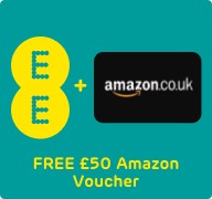 Free £50 Amazon Voucher <small>on phone contracts with a monthly tariff over £47.99. New EE customers only.</small>